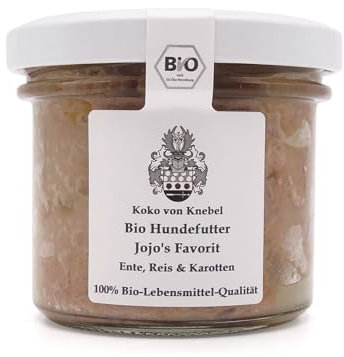 Koko von Knebel Bio Hundefutter im Glas - Organic Dog Dinner - Ente, Reis & Karotten Glas 12 x 100g [Premium Nassfutter] - 100% Bio Qualität