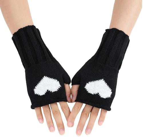 Damen lieben kurze, süße, modische Herbst- und Winterstrickwolle, warme halbfingerlose Handschuhe Latex Handschuhe (White, One Size)