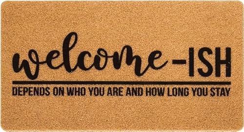 CaySep Welcome-Ish Front Door Mat - Welcome-Ish Depends Who You are Doormat Non Slip Backing Mat for Home Entry Outdoor Farmhouse