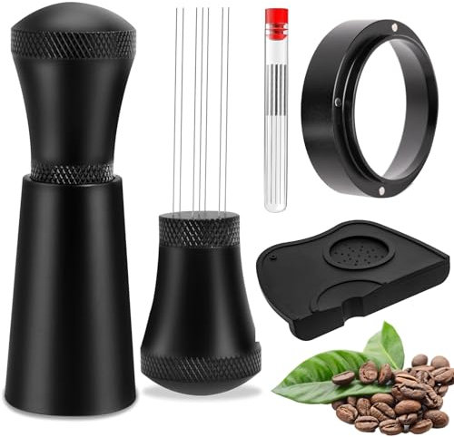 SZSMD Espresso Hand Tamper Set Einschließlich 0.35mm 7 Nadeln Espresso Kaffee Rührer mit Extra 10 austauschbaren Nadeln, 51mm Espresso Dosiertrichter, Silikon Gel Kaffee Tamper Matte