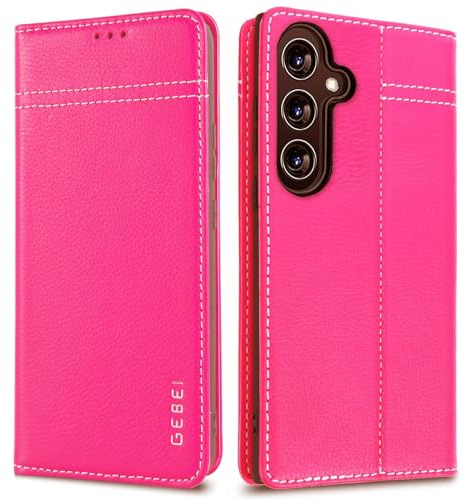 Hülle Echt Leder für Samsung Galaxy S24+/S24 Plus 5G - Premium Lederhülle mit Standfunktion Kartenfach Magnetverschluss Flip Case Ledertasche Handyhülle Schutzhülle Klapphülle – Pink