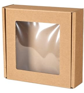 Paxit - Geschenkbox mit Fenster 30 Stück, Offene Welle, Kartons Versand aus Wellpappe, Verpackungsmaterial Karton 200x200x50 mm, Elegant und Universal Pakete für Versand