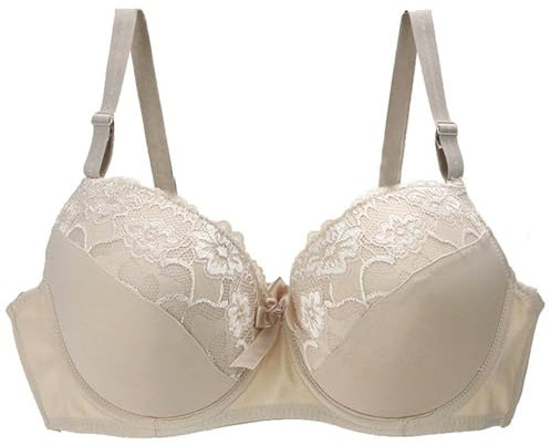 AMDOLE Angebote,Damen Push Up Spitze BH Mit Floraler Spitze Gepolsterter Bügel BH Komfort BH,75B,Beige