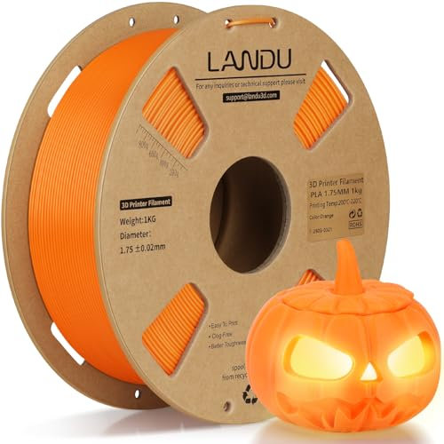 LANDU PLA Filament 1.75mm 3D Drucker Filament 1KG Pappspule(2.2lbs) Maßgenauigkeit +/-0.02mm Filament 3D Druckmaterialien PLA Filament, Orange