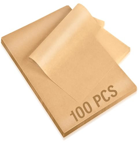 100Pcs Parchment Paper Sheets, 9x13 In Unbleached Parchment Paper for Baking Grilling Air Fryer and Steaming, Precut Non-Stick Parchment Baking Sheets in Quarter Size for Bread Cakes Cookies Kovpnor