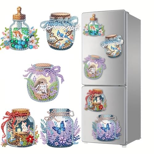 GETBSTOOP 5 PCS DIY Diamond Painting Christmas Fridge Magnets Set Diamond Painting Fridge Magnets Kits for Refrigerator, Magnetic Board