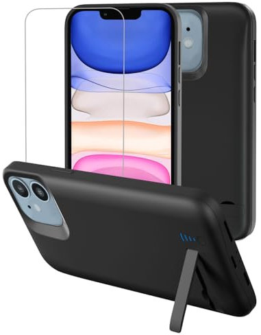 Gladgogo Charger Case for iPhone 11, 8500mAh Charging Case with Kickstand - Black