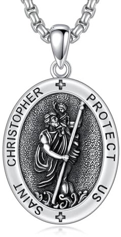 TOUPOP Heiliger Christophorus-Halskette für Männer und Frauen 925er Sterlingsilber St. Christophorus-Anhänger ovale Medaille Parton-Halskette Schutz Amulett Weihnachtsgeschenke für Vater Bruder Freund