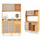 KOMFOTTEU Buffetschrank aus Bambus, Sideboard mit Haken & Gläserhalter & Rattantür & Schiebetür, Küchenschrank mit Schublade und Arbeitsplatte, Vorratsschrank Hochschrank 118 x 35 x 175 cm