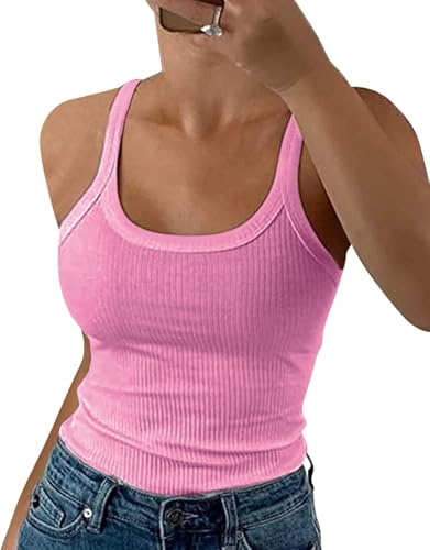 DUOEASE Debardeur Femme Côtelés Col Rond 2025 Spaghetti Top Femme Chic et Élégant Haut Femme Sexy