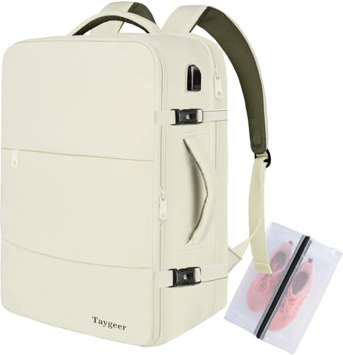 Taygeer Ryanair Cabin Bags 40x30x20 Underseat, Travel Backpack Cabin Size, Rucksack for Plane Hand Luggage Backpack for Travelling, Ryan Air Cabin Bag 40x30x20 with Separate Shoe Pouch, Beige