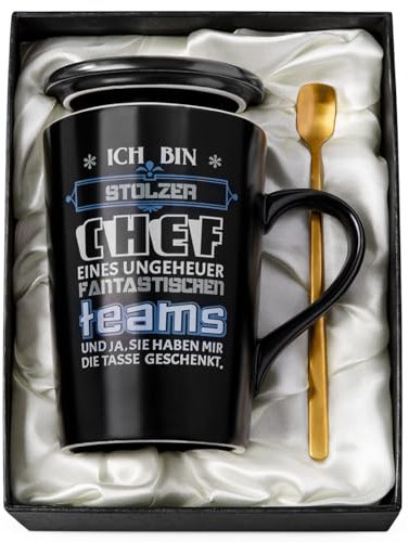 Tasse Chef Geschenke, Bester Geschenk Für Chef zu Geburtstag, Ruhestand, Feier, Abschiedsgeschenk, Beförderung Dankeschön, Lustig Chef Arbeit Büro Geschenkidee, 400ml Matte Glasur Schwarz, Geschenkbox