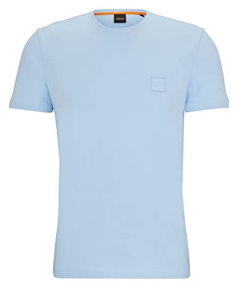 BOSS Mens Tales Relaxed Fit Cotton Jersey Logo Patch T-Shirt, Light/Pastel Blue, L