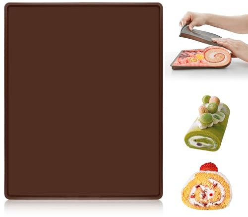 QOUBNIC 1 Pièces Tapis de Cuisson en Silicone, 30x40x1cm Plaque Génoises avec Bord Tapis à Gâteau Roulé Suisse Plaque de Gâteau Roulé Antiadhésif pour Biscuits Pizza Pain Mousse