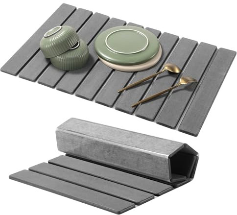 Tapis d'égouttement, 60 x 40 cm, en terre de diatomée, absorbant l'eau, pliable, pour machine à café, pour vaisselle, tasses, gris foncé, 60 x 40 cm