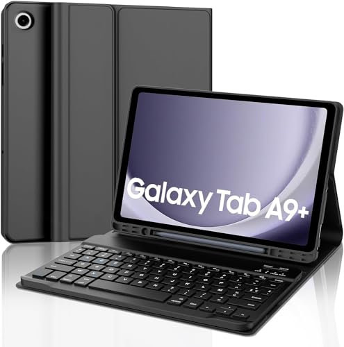 SENGBIRCH Keyboard Case for Samsung Galaxy Tab A9 Plus 11 inch 2023 - UK Layout Detachable Bluetooth Keyboard, Protective Cover for Galaxy Tab A9+ 11'' with Wireless Keyboard, Black
