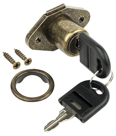 Antique Bronze Desk Drawer Lock with Key - Secure Replacement Cabinet Lock for Dresser, Filing Cabinets & Office Furniture - Keyed Drawer Locks for Desk Cabinets & Drawers