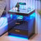 yoofun LED Bedside Table with Charging Station, High Gloss Nightstand with 2 Drawers, 24 Color Dimmable Modern Smart Night Stand with USB Type-C port Bedroom, Black End Table for Living Room Bedroom