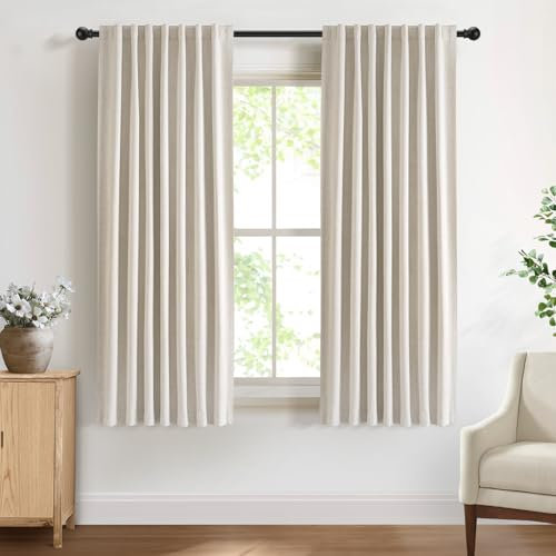 DEFYNEE 100% Blackout Curtains for Bedroom, 50 x 63 Inch Drop, Back Tab/Rod Pocket, Thermal Insulated Curtains with Coating Back Layers, for Room Darkening Privacy Protection, 2 Panels, Cream