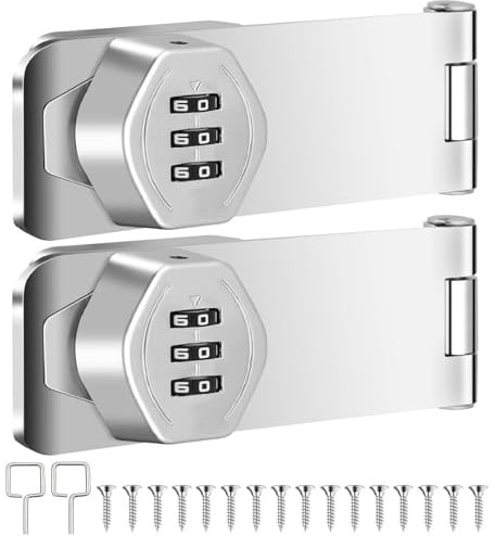 Serratura a Combinazione a 3 Cifre,Lucchetto a Combinazione con Viti,Password Hasp Locks,Password Meccanica Serratura per Porte Piccole Armadi Porta del Fienile Garage Giardino (Argento 2PCS)