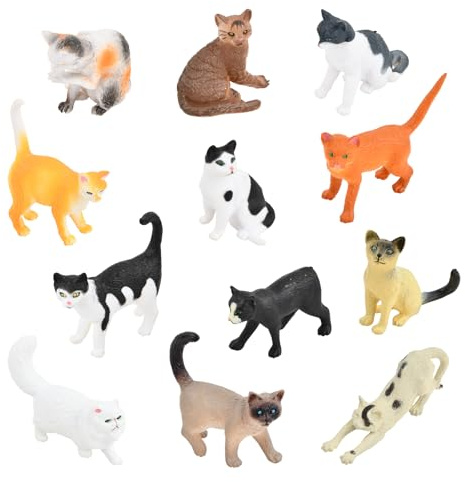 Daelesr 12 Mini Figuras de Animales de Gatos Realistas, Figuras de Gatos Miniaturas, Animales de Juguete Pequeños