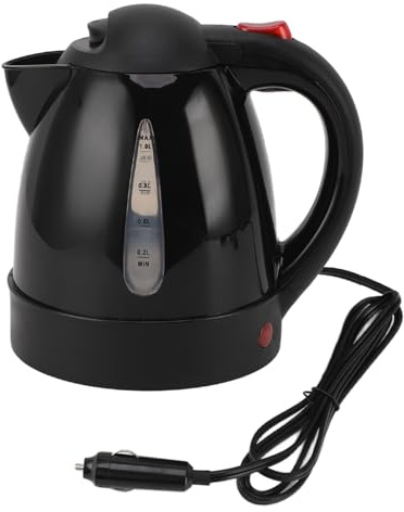 Car Electric Kettle, 250W Portable Water Boiler Heater with Cigarette Lighter Road Trip 24V Truck Heated Water Tea Coffee Kettle Auto Shut Off 1000ml Black