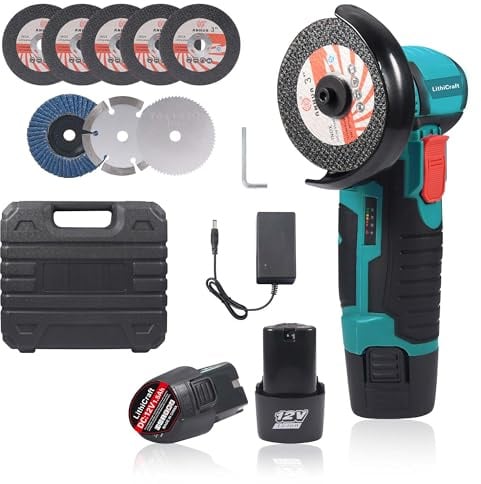 Mini Cordless Angle Grinder 12V, 76mm (3 Inch) Brushless Small Power Saws with 2X 1.5Ah Batteries & 8 Cutting Discs, 19500 RPM Portable Handheld Cutter for Metal Polishing, Wood, Tiles & DIY Projects