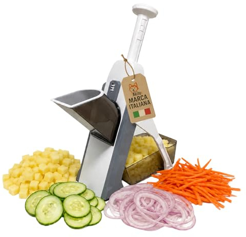 AkitaInk Mandolina Affettatrice Verticale Manuale, Tagliaverdure con Spessore Regolabile, Ideale per Verdure, Patate, Cipolle e Frutta