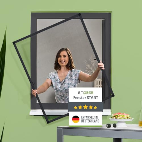 empasa Insektenschutz Fliegengitter Fenster START Fliegenschutz Alurahmen Mückengitter individuell zuschneidbar in weiß, braun oder anthrazit als Selbstbausatz