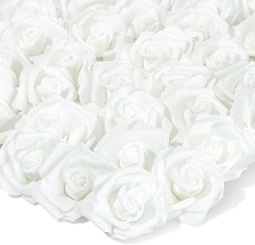 Juvale Künstliche Rosenköpfe, Kunstblumen, Für Hochzeit, Babyparty, zum Basteln, 7,6 x 3,2 x 7,6 cm, Weiß, Polyester, 100 Stück