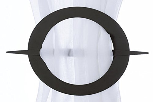 Gardinenbox Dekospange, Raffhalter, Oval, Schwarz, Uni, aus Eisen, schwarz lackiert und gewischt, dekorativ, Maße ca. 20x16,5 cm/Spieß ca. 28x1,6 cm