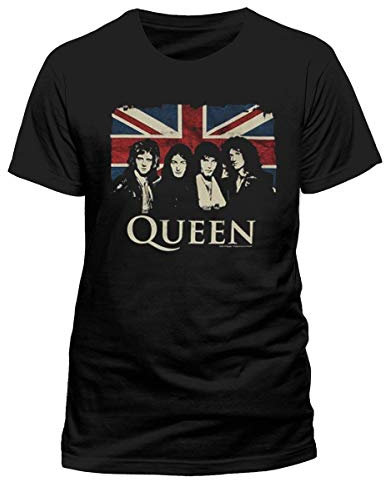 Queen Union Jack T-Shirt Unisex (Uomo e Donna) 100% Cotone Nero