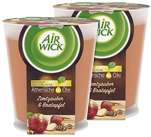 Air Wick Wohlfühl-Duftkerze DUO im Glas – Duft: Zimtzauber und Bratapfel – Enthält natürliche ätherische Öle – 2 x Duftkerze in Braun