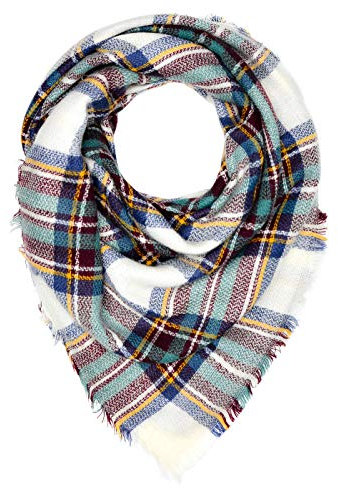 Autiga Damen XXL Strickschal Winterschal Karo Oversize großer Schal kariert Karoschal Dreieckstuch blau