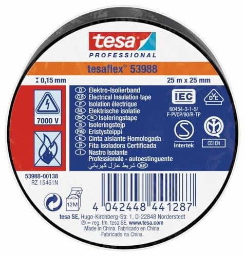 Tesa 53988-00138-00 53988-00138-00-Isolierband zugelassen Serie 53988-25 m x 25 mm, Schwarz, Not_Applicable