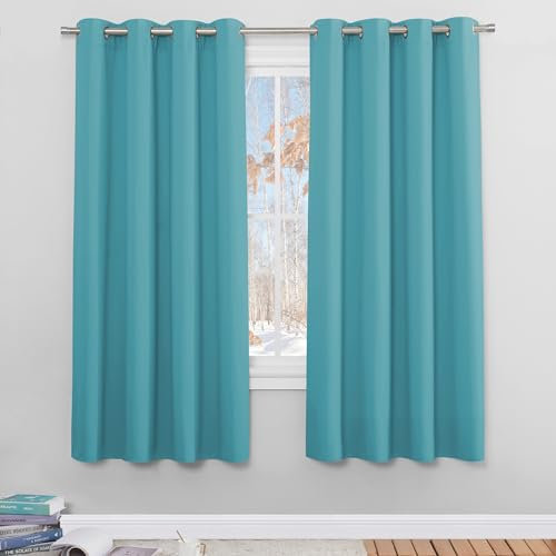 PONY DANCE Verdunkelungsvorhang Kinderzimmer Ösenschal 2er Set Wärmeisolierende Vorhänge Kurz Blickdicht Thermogardinen Hitzeschutz, H 175 x B 140 cm, Hellblau
