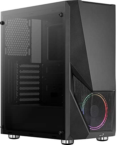 AeroCool Zauron Saturn Mid Tower PC Gaming Case with Tempered Glass Window, 12 cm FRGB Fan, 2 x USB 3.0, Supports ATX/Micro-ATX/Mini-ITX, Black ZAURONBK