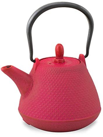 NOREN Théière en fonte Nanbu Tekki (ARARE – Type ronde), fabriquée au Japon, avec Infuseur, finition émaillée intérieure (600 ml/bleu)