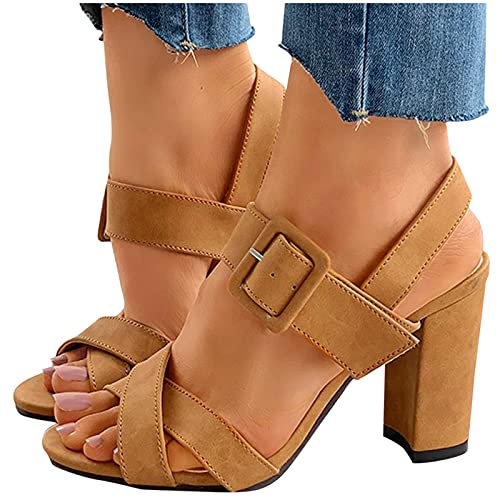 LLDG Damen Sandalen Römische Schuhe Sommer Offene Schuhe mit Blockabsatz Wedge Peep Toe High Heel Sandaletten Stiletto Reißverschluss Sexy Open Toe Hohl Kreuzgurt Sandalen Abend Party Braut Schuhe