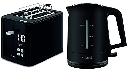 Krups KH6418 Smart'n Light Toaster | Zwei-Scheiben-Toaster | Digitaldisplay | 7 Bräunungsstufen | Schwarz & BW2448 Wasserkocher Pro Aroma | 1,6 L Fassungsvermögen | 2.400 W| Schwarz