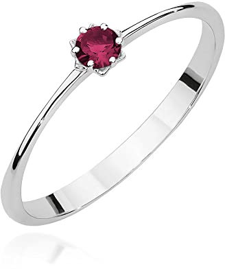 MARKO Weißgold Damen Gold Verlobungsring mit Rubin 0.15Ct in Blumenform Fassung, 14 Karat Gold (585) | Goldring inklusive Box | Goldring für Frau (Rubin, 47 (14.8))