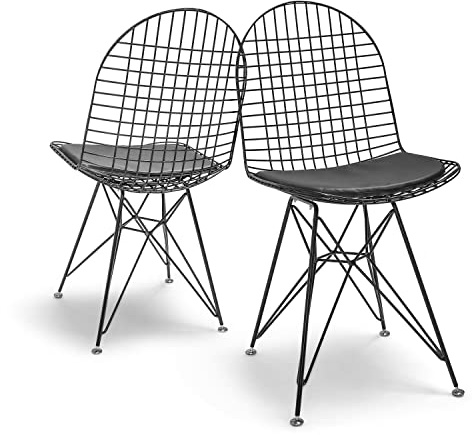 FRANKYSTAR COPENAGHEN 2er Set Metall Stuhl Industrial Design Stuhl Set 2er Set Esszimmerstuhl Büro Arbeitszimmer Weiß oder Schwarz (Black)
