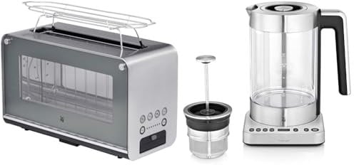 WMF Lono Toaster Glas mit Brötchenaufsatz, 2 Scheiben, XXL, motorisierte Toastaufnahme & Lono 2 in 1 Vario Wasserkocher, mit Temperatureinstellung, 1,4-1,7 l, 3000 W, Teekocher Glas mit Teesieb