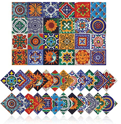 Cendray 24Pz Adesivi per Piastrelle Decorazione Murale Bagno Cucina Parete Adesivi Impermeabile PVC Adesivi Decorazione - Adesivo 2D con Design retrò in Stile Mosaico (20x20cm)