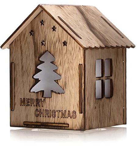 DecoKing LED Deko Weihnachten Leuchthaus Tannenbaum Holz Beleuchtung Furo Hut