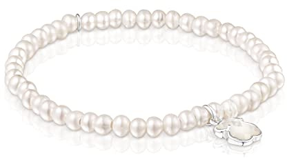 TOUS Elastisches Damenarmband aus Perlmutt mit Bärenmotiv aus Sterlingsilber 0,9 cm, Classic and Pure, Icon Color Collection