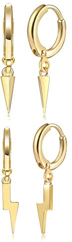 Hoop Earrings 925 Silver for Women,Devil's Eyes, Awl & Lightning Small Earrings with Pendant Cross & Evil-Eye Small Cartilage Hoop Earrings Set Piercing Jewellery Christmas for Men and Women, Copper