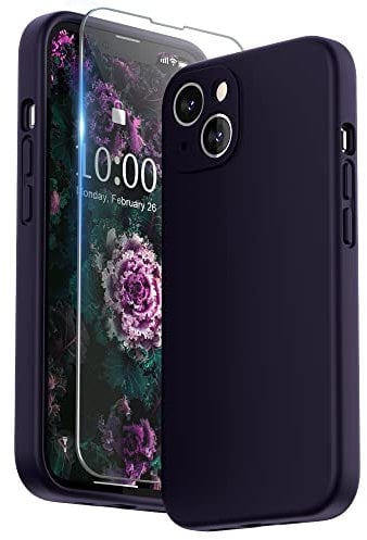 SURPHY Compatible with iPhone 13 Case with Screen Protector, Liquid Silicone Protection for Each Lens Shockproof Thickened Rubber Cover for iPhone 13 6.1 inch 2021, Midnight Purple