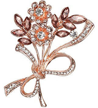 Clearine Broche Bouquet Nœud Papillon Double Fleur Marquise Cristal Strass pour Mariage Femme Violet Ton Or Rose