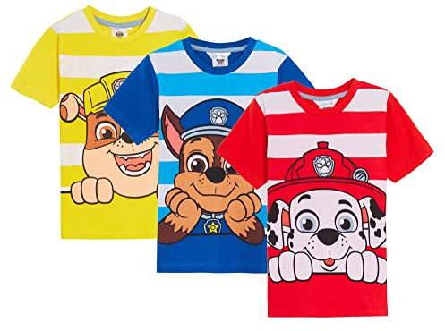 Paw Patrol Boys 3 Pack T-Shirts Chase Marshall Rubble Dress Up Top Short Tees